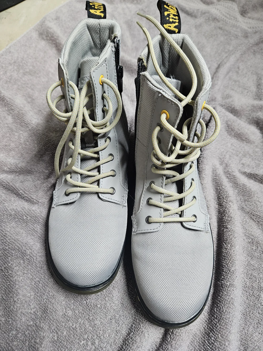 Dr. Martens Light Gray Canvas Lace-Up Zipper Ankle Combat Boots Youth Size 4